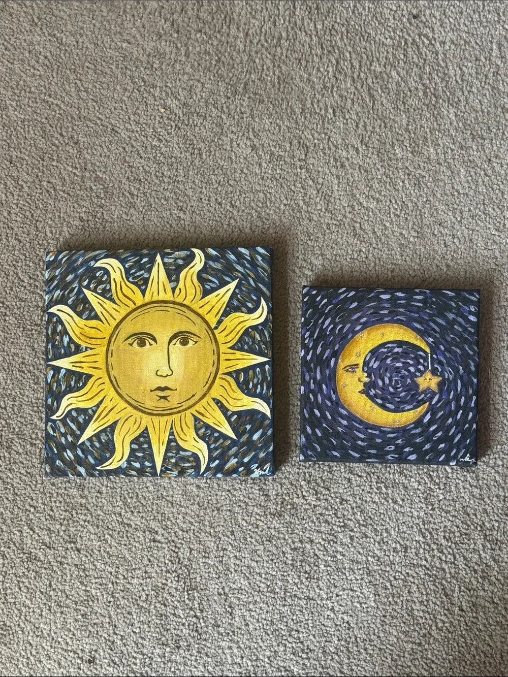 Sun & Moon Canvas Hand Painted Set!